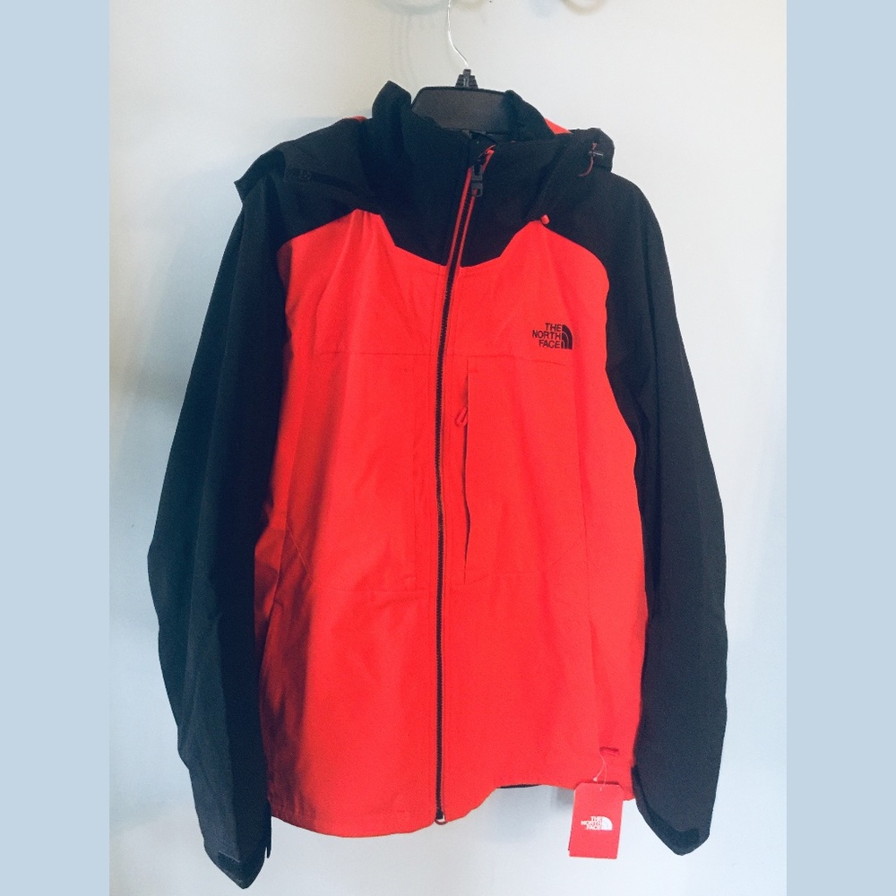 North Face Men's Black and Fiery Red Coat